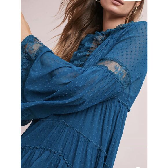 Maeve By Anthropologie Meadow Ruffle Dress - Size XS - Teal - Picture 3 of 10